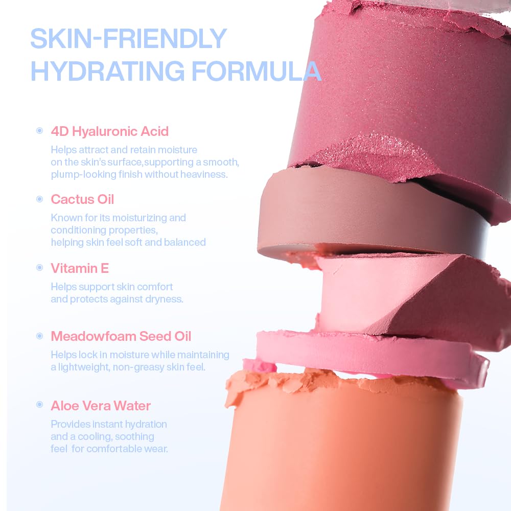 INTO YOU Cream Blush Stick Water Blurring, 5 in 1 Multi-purpose Makeup Balm Stick, Hydrating Blush Tint for Cheeks & Eyes, Lightweight, Long Wearing, Easy to Apply & Blend, BS04
