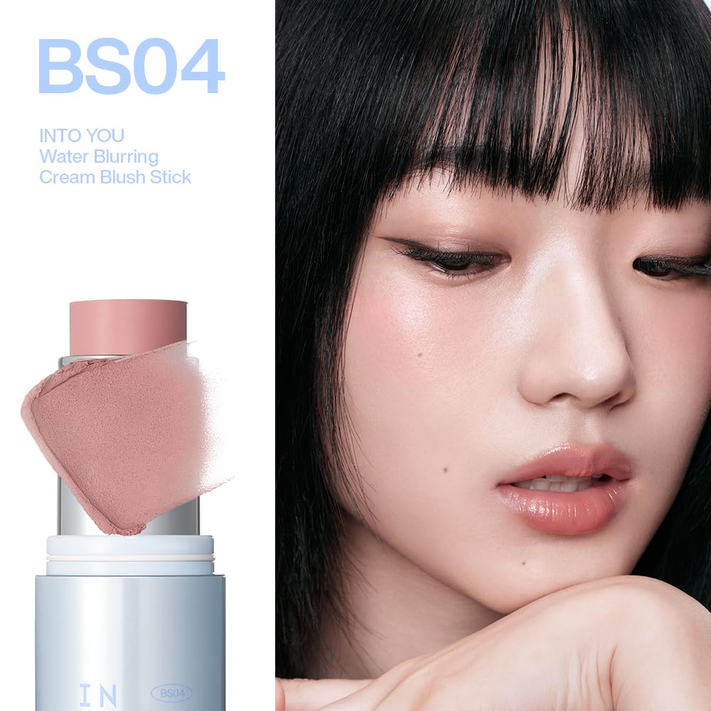 INTO YOU Cream Blush Stick Water Blurring, 5 in 1 Multi-purpose Makeup Balm Stick, Hydrating Blush Tint for Cheeks & Eyes, Lightweight, Long Wearing, Easy to Apply & Blend, BS04